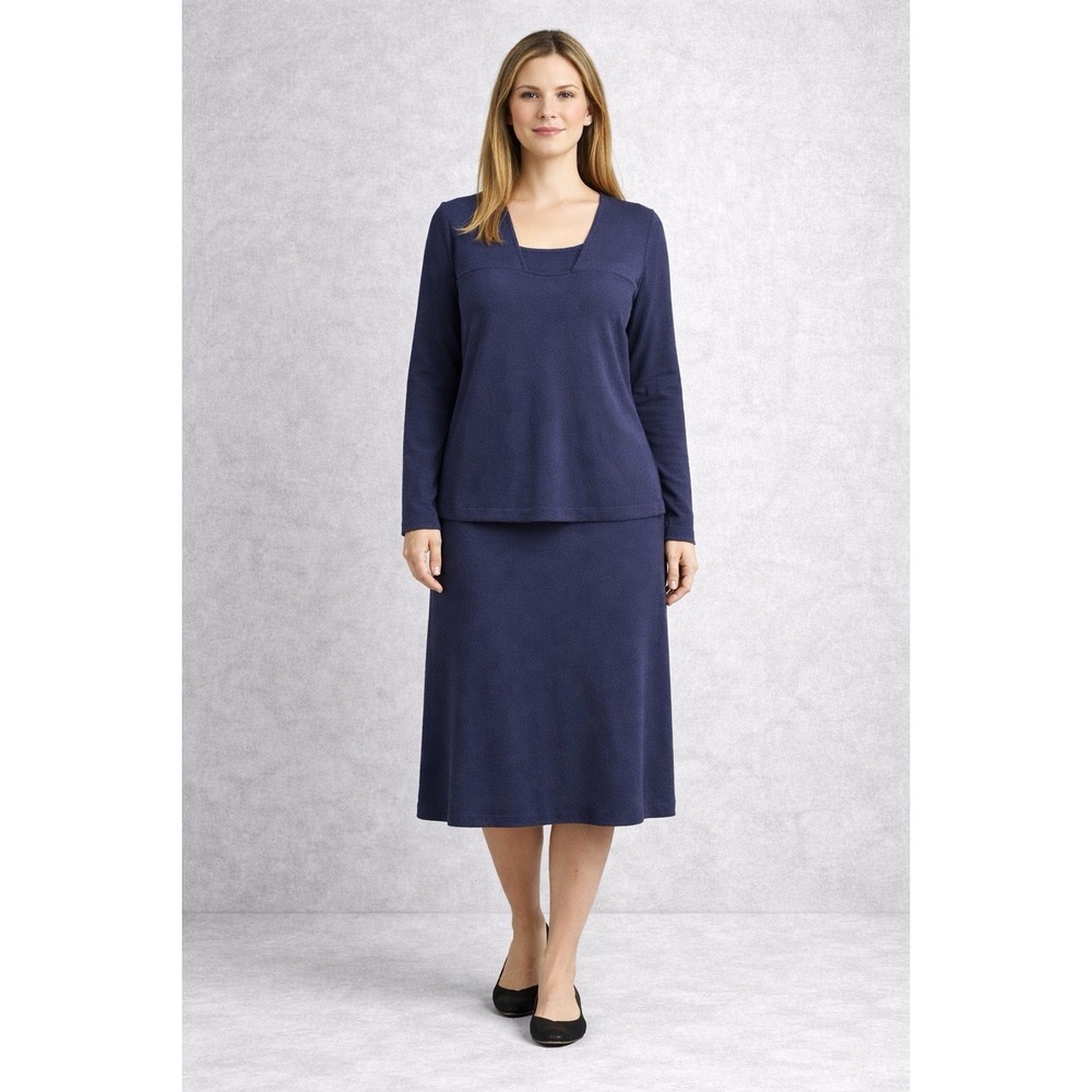 Womens Top‎ Skirt Set J Jill Navy Blue Knit Long Sleeve Outfit Size Large